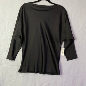 Lord & Taylor Blouse Womens XS Black NWT Satin Dolman Boatneck Top